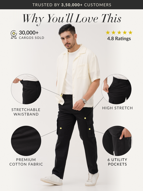 City Black Relaxed Fit Stretch Cargo Pants
