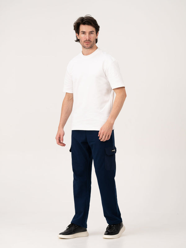 Calm Navy Relaxed Fit Cargo Sweatpants