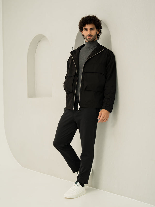 Black Twill Structured Slim Fit Power Stretch Pants