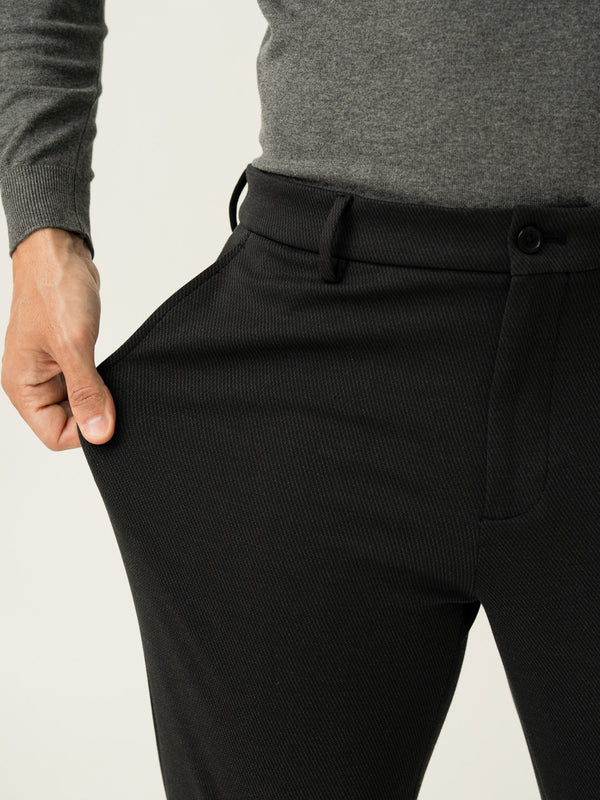 Black Twill Structured Slim Fit Power Stretch Pants