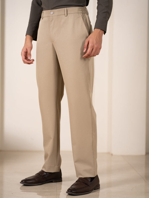 Uncommon Beige 247 Relaxed Fit Smart Formal Trousers