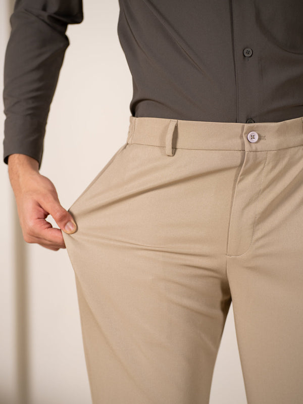 Uncommon Beige 247 Relaxed Fit Smart Formal Trousers