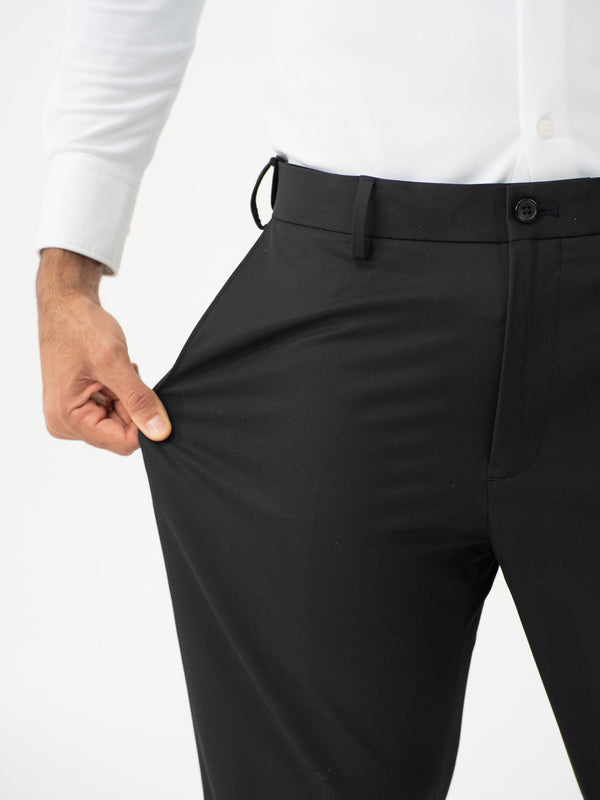 Brisk Black Water Repellent Relaxed Fit Stretch Formal Pants