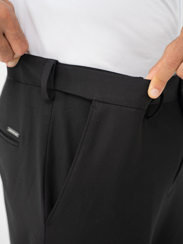 Brisk Black Water Repellent Relaxed Fit Stretch Formal Pants