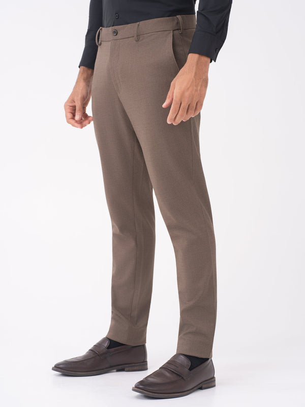 Stag Brown Textured Slim Fit Stretch Formal Pants