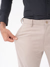 Bison Beige Textured Slim Fit Stretch Formal Pants