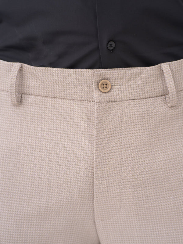 Bison Beige Textured Slim Fit Stretch Formal Pants