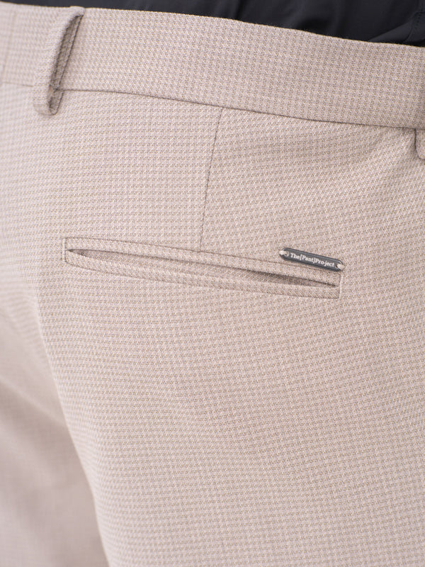Bison Beige Textured Slim Fit Stretch Formal Pants
