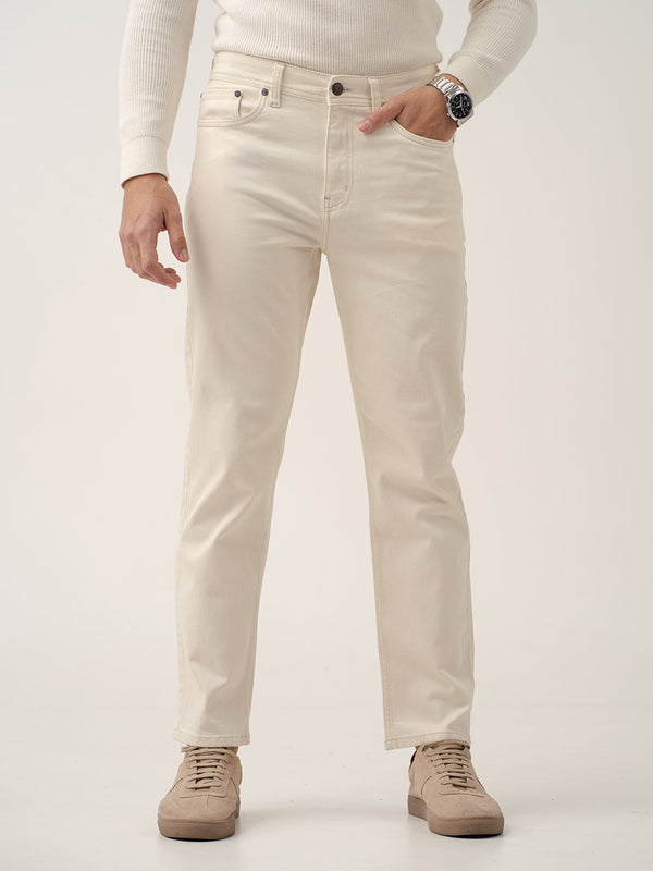 Ecru Beige Relaxed Fit Jeans