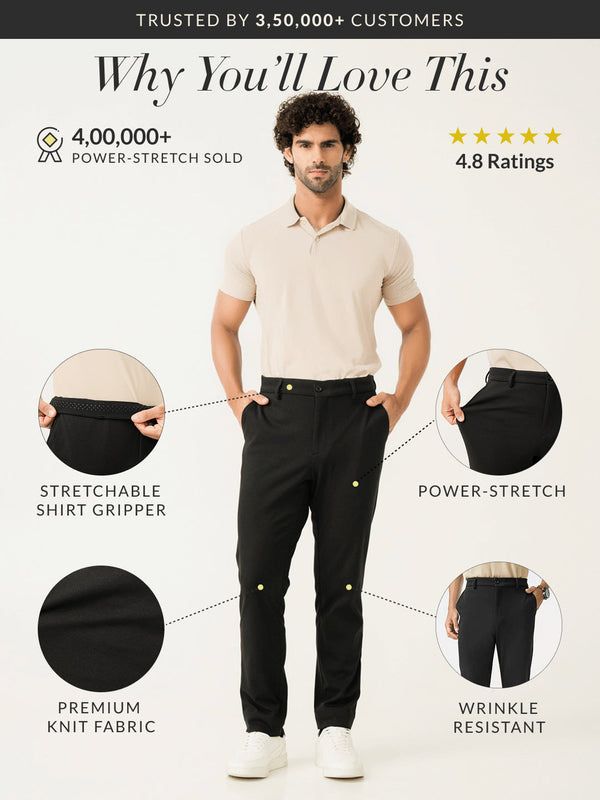 Deep Black Slim Fit Power Stretch Pants