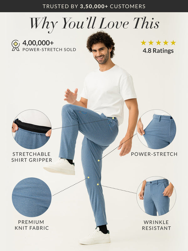 Tidal Blue Melange Slim Fit Power Stretch Pants