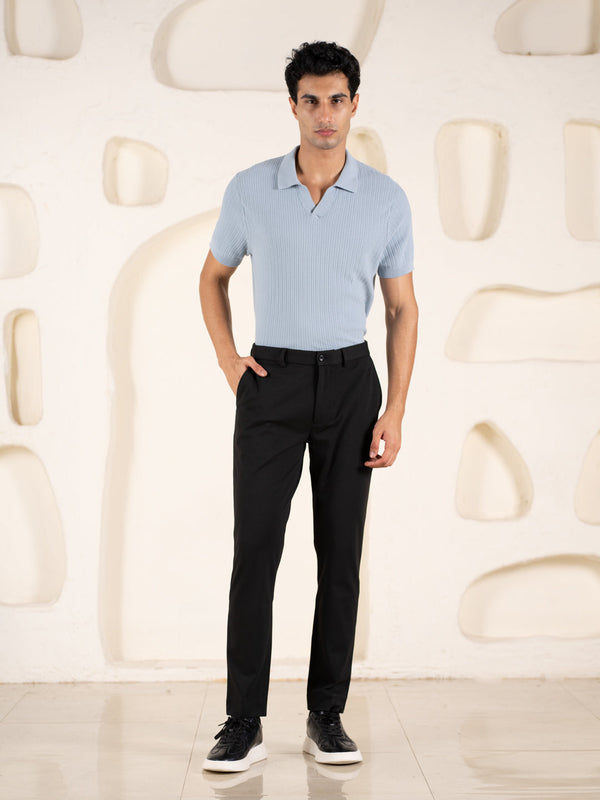 Distant Black Houndstooth Slim Fit Power Stretch Pants