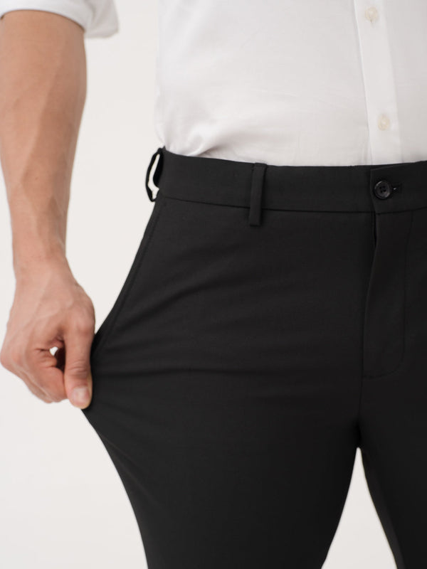 Monolith Black Luxury Twill Relaxed Fit Stretch Formal Pants