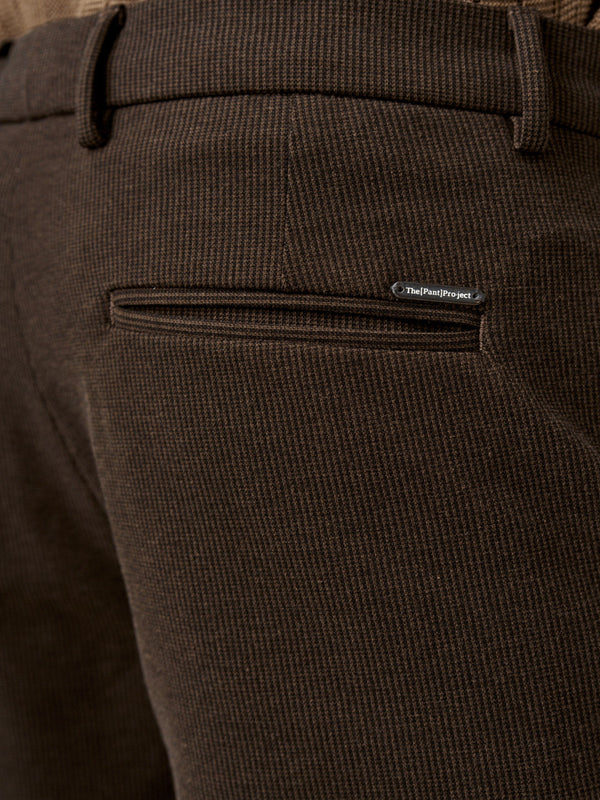 Cacao Brown Houndstooth Slim Fit Power Stretch Pants