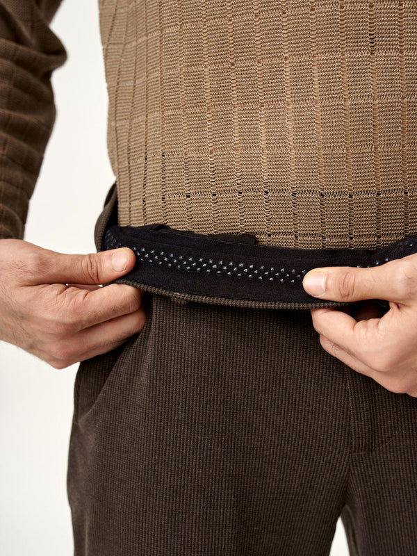 Cacao Brown Houndstooth Slim Fit Power Stretch Pants