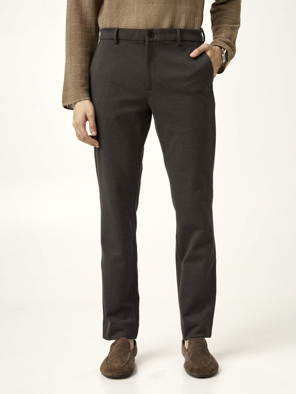 Cacao Brown Houndstooth Slim Fit Power Stretch Pants