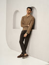 Cacao Brown Houndstooth Slim Fit Power Stretch Pants